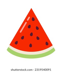 Watermelon slice semi flat colour vector object. Picnic snack at summer. Vegan cuisine. Summertime. Editable cartoon clip art icon on white background. Simple spot illustration for web graphic design