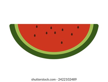 Watermelon slice, semicircle wedge of vitamin fresh summer dessert vector illustration