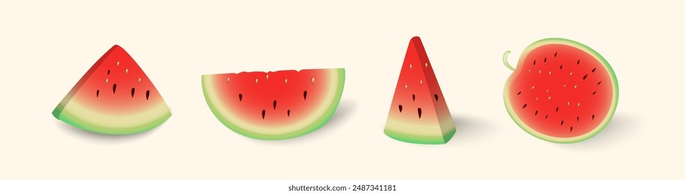 Watermelon slice set collection, watermelon slice isolated set