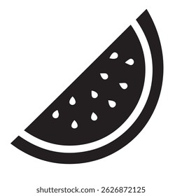 Watermelon Slice Silhouette Icon – Black Fruit Vector Illustration for Summer, Food, and Print Designs