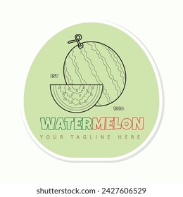 Watermelon slice summer fruit realistic label and sticker or badge template for packaging vector illustration