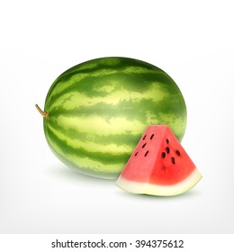 Watermelon with slice. Summer fruit. Vector icon. EPS10