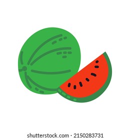 Pieza de sandía. Frutos tropicales de verano. Ilustración vectorial en el fondo aislado.