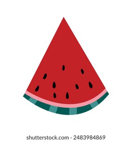 Watermelon slice. Summer's juicy fruit. Berry. Vector illustration. White isolated background. 