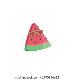 Watermelon slice with sunglasses cartoon vector on a white background