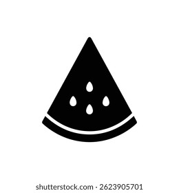 Watermelon slice with three seeds icon in black filled design