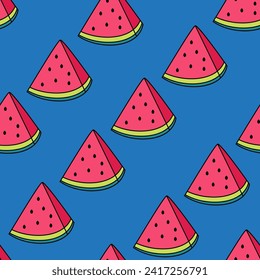 Watermelon slice vector cartoon seamless pattern background for wallpaper, wrapping, packing, and backdrop.