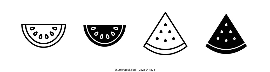 Watermelon slice vector filled and outlined icons collection set