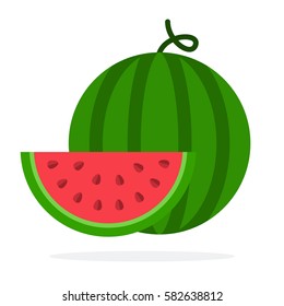 Watermelon and a slice of watermelon vector flat material design isolated on white