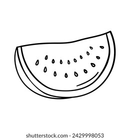 Watermelon slice vector icon in doodle style. Symbol in simple design. Cartoon object hand drawn isolated on white background.