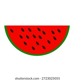 A watermelon slice vector icon with a fresh and juicy look. Flat design, simple shapes, and clean lines. Perfect for summer themes, food icons, and graphic design projects.