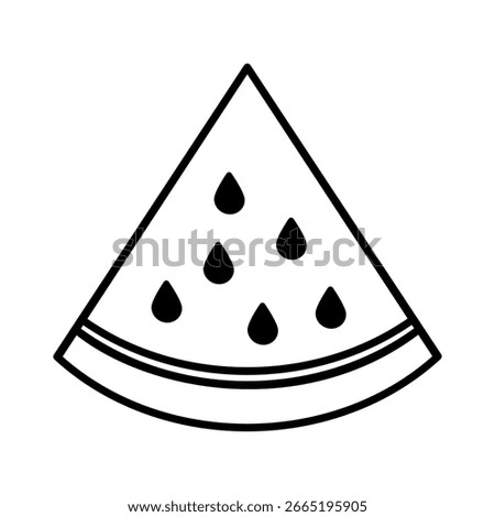 watermelon slice vector icon outline. vector illustration of a simple watermelon slice. the minimalist outline design with seeds and rind details represents fruit, summer, and refreshment