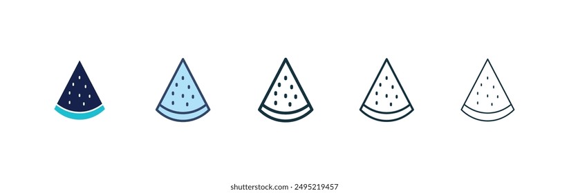 Watermelon slice vector icon set black filled and outlined style.