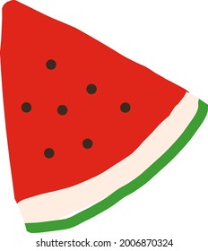 watermelon slice vector icon, sticker. hand drawn. illustration. red juicy summer fruit