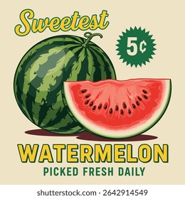 watermelon slice vector illustration for fashion print. vintage graphic design for fruits print. summer fresh fruit design in vector. watermelon t-shirt print design. sweetest fruits.