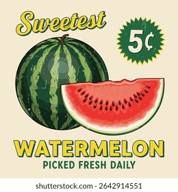 watermelon slice vector illustration for fashion print. vintage graphic design for fruits print. summer fresh fruit design in vector. watermelon t-shirt print design. sweetest fruits.
