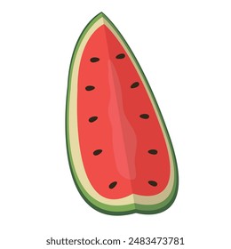 Watermelon slice vector illustration, red water melon fruit clip art image, buah semangka merah in flat design style, isolated on white background
