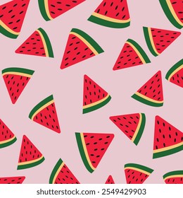 Watermelon slice vector seamless pattern.