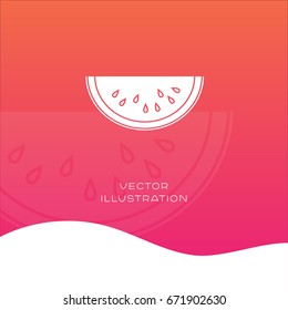 Watermelon slice vector silhouette icon on gradient background. Summer flat illustration