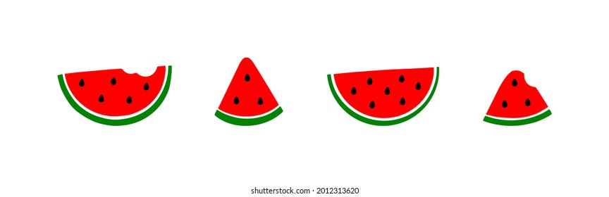 Watermelon slice, vector summer fruit sign set, half water melon simple different illustration collection isolated on whie background.