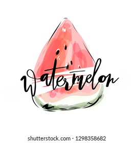 Watermelon slice watercolor vector illustration.