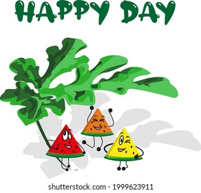 Watermelon. A slice of yellow, red and orange watermelon. World watermelon day.
National Watermelon Day vector illustration. Set.
