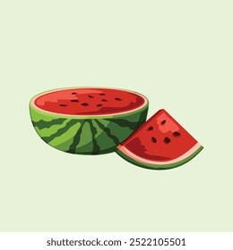 Watermelon Sliced Half Shiny Colorful Vector Clip Art