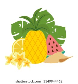 watermelon sliced with pineapple and snail shell