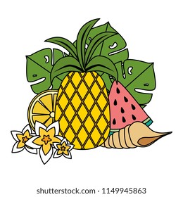 watermelon sliced with pineapple and snail shell