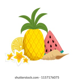 watermelon sliced with pineapple and snail shell