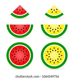 Watermelon sliced ripe icon, vector isolated set in white background. Vector illustration.