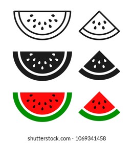Watermelon sliced ripe icon, vector isolated melon symbol set isolated on white background.
