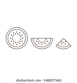 Watermelon sliced ripe line icon, vector isolated melon symbol set isolated on white background.