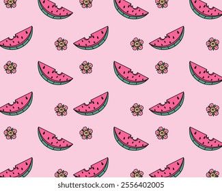 Watermelon sliced summer pattern illustration vector background fabric textile design fashion style paper print art cover editable