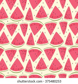 Watermelon slices background. Hand drawn design for fabric, wrapping paper, greeting cards or invitation. Vector illustration.