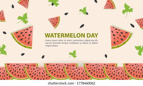 Watermelon slices berries cut in half from the bottom, the event label with space for text, for the design of business cards backgrounds and websites