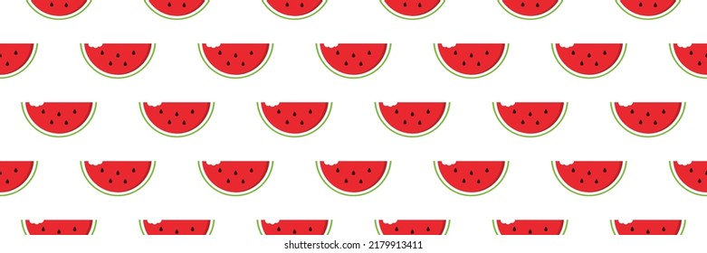 Cortes de sandía con mordedura marca el ancho estilo de caricatura horizontal vectorial de fondo de patrón sin fisuras.