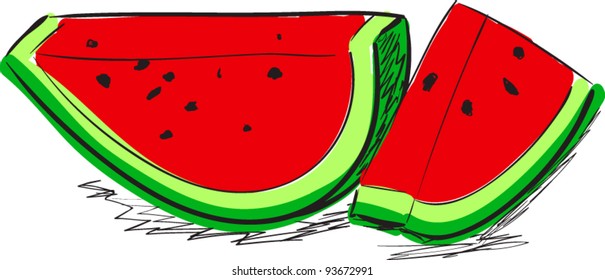 Watermelon slices cartoon sketch vector illustration