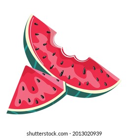 Watermelon slices. Cut fruits. Ripe watermelon on white background. 