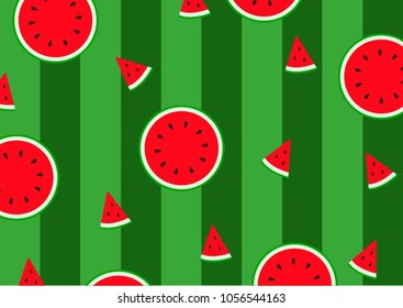 Watermelon slices decorative background. colourful summer bright tropical fruit pattern design.