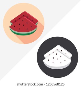 Watermelon slices flat vector icon. Illustration of black and white icons