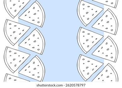 Watermelon slices frame seamless vertical border template for text. Vector graphic line ink illustration. Perfect for any occasion or meal, it embodies the essence of summer and delicious

