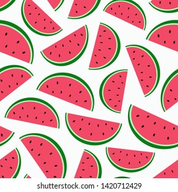 Watermelon slices fresh pattern. Cute seamless background. Vector illustration.