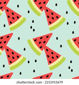Watermelon slices fresh pattern. Cute seamless background. Vector illustration. Design for paper, textile and decor.