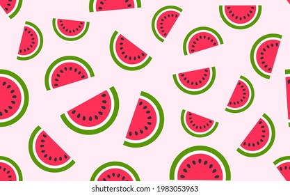 Watermelon slices fruit summer seamless pattern. Vector illustration.
