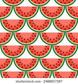 watermelon slices geometric seamless pattern on white background