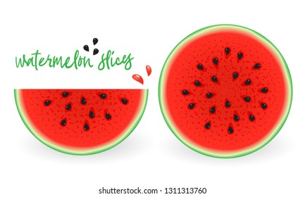 Watermelon slices isolated on white background. Ripe berries, healthy food, harvest.