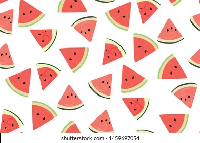 Watermelon slices isolated on white background. Seamless fruit texture. Vector.