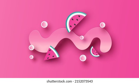 Watermelon slices with juice splash. Fresh watermelon fruit slices. Watermelon juice splash. paper cut and craft style. vector, illustration.