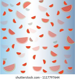 Watermelon slices on blue background. Vector.